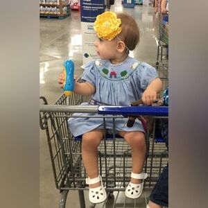 Carriage Boutique Light Blue Smocked Farm Scene Dress